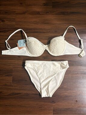 Shade & Shore White Crochet Bikini Set Size S (Top + Bottom)